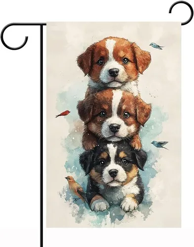 Puppy Trio Garden Flag Double Sided Outside, Three little Dogs, 12x18 Inch XXQ