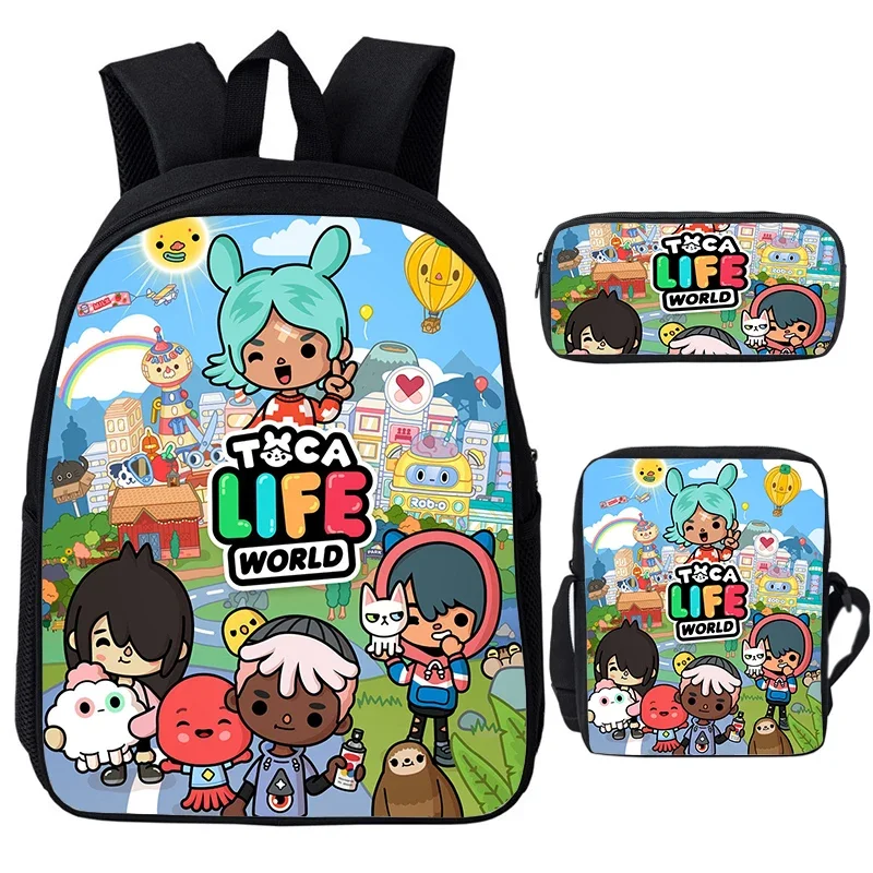 

New Toca Boca Life World Backpack kids boys 3Pcs/set Anime Bag Bookbag Mochila Toca Life World Knapsack Children School Bags