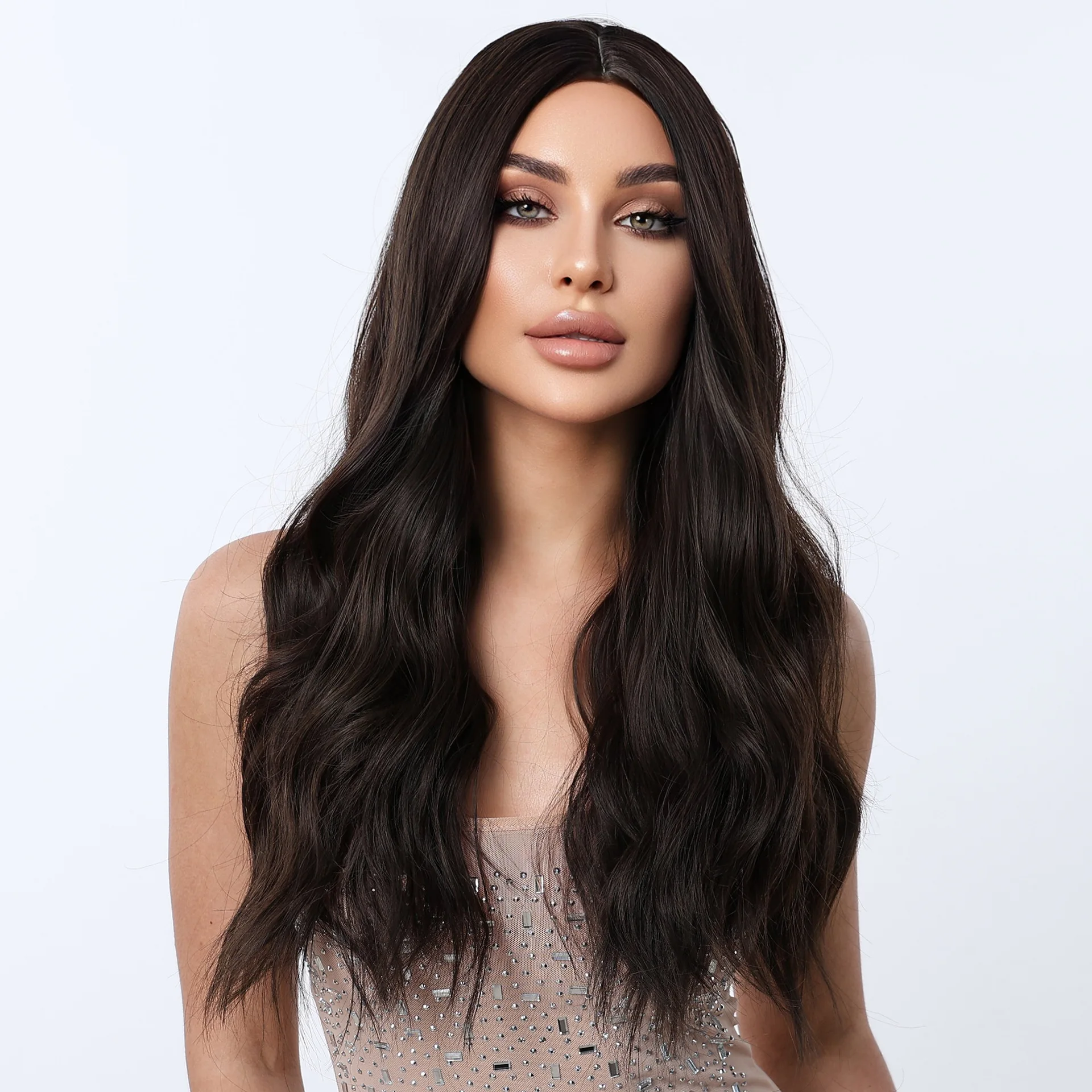 

Длинный волнистый синтетический парик с пробором посередине для женщин, цвет белое золото, крупные локоны, длинные волосы, верх из полиэстера.