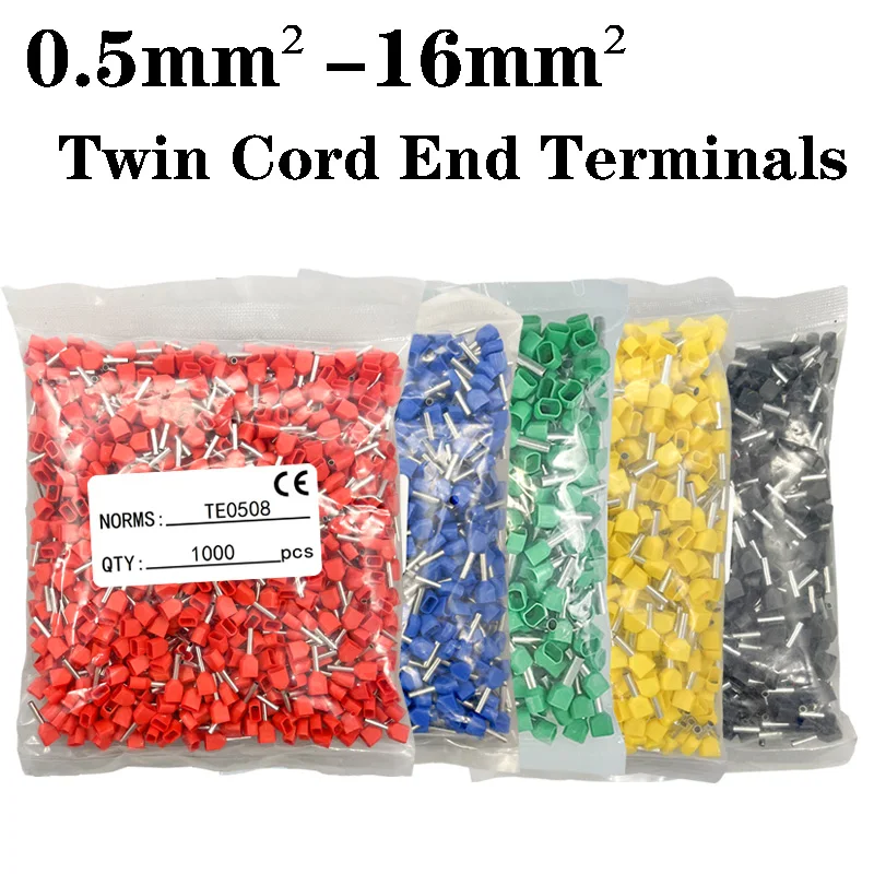 

Twin Cord End Terminals Pure Copper Tubular Crimp Terminal TE0508 2508 6014 Insulated Electrical Wire Connectors