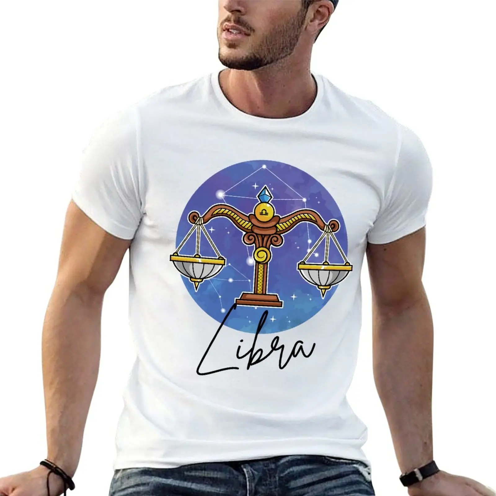 Libra Zodiac T-Shirt Worker Basic Short Sleeve Tee