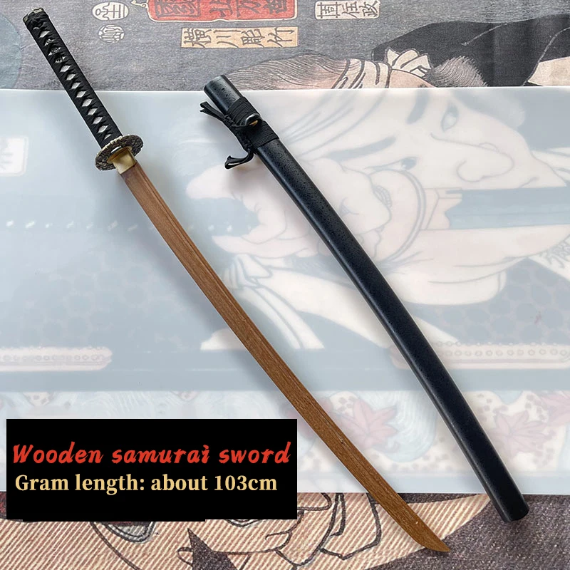 

103cm wooden katana with bronze handguard Iaido wooden kendo practice wooden sword training bamboo samurai Uchikatana toys