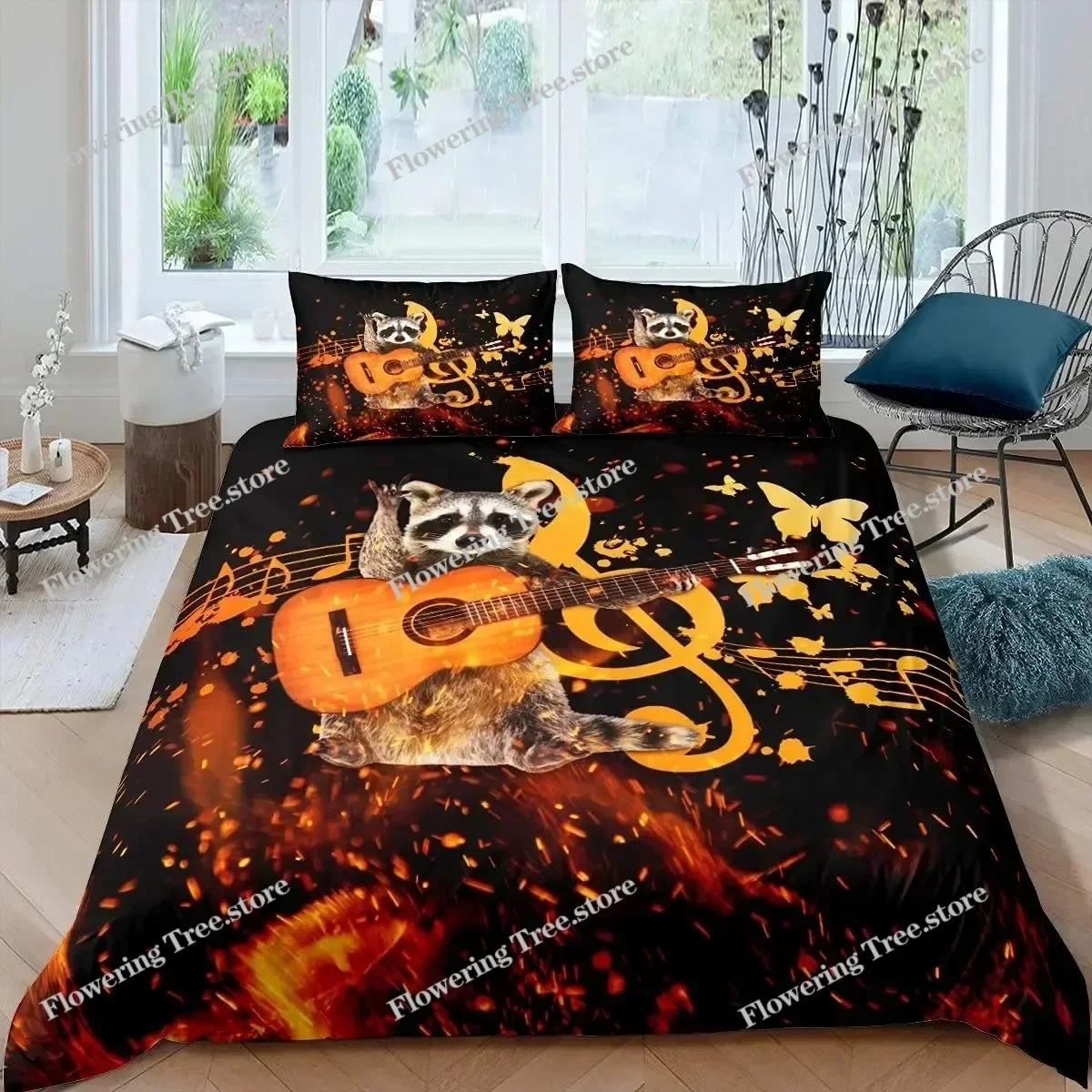 

Guitar Duvet Cover Set Music Theme Bedding For Teens Microfiber Vintage Grey Guitar On Wooden Floor Quilt Cover Queen King Size
