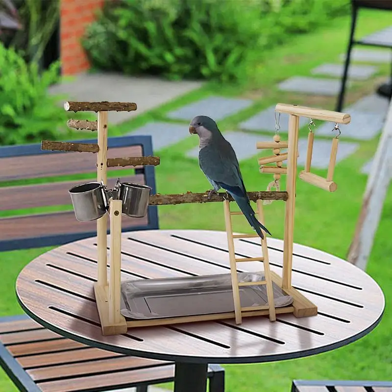 

Parrot Playground Swing Toy With Tray And Cups Bird Exercise Toy Bird Perches Bird Play Gym Playpen For Parakeet Cockatiel