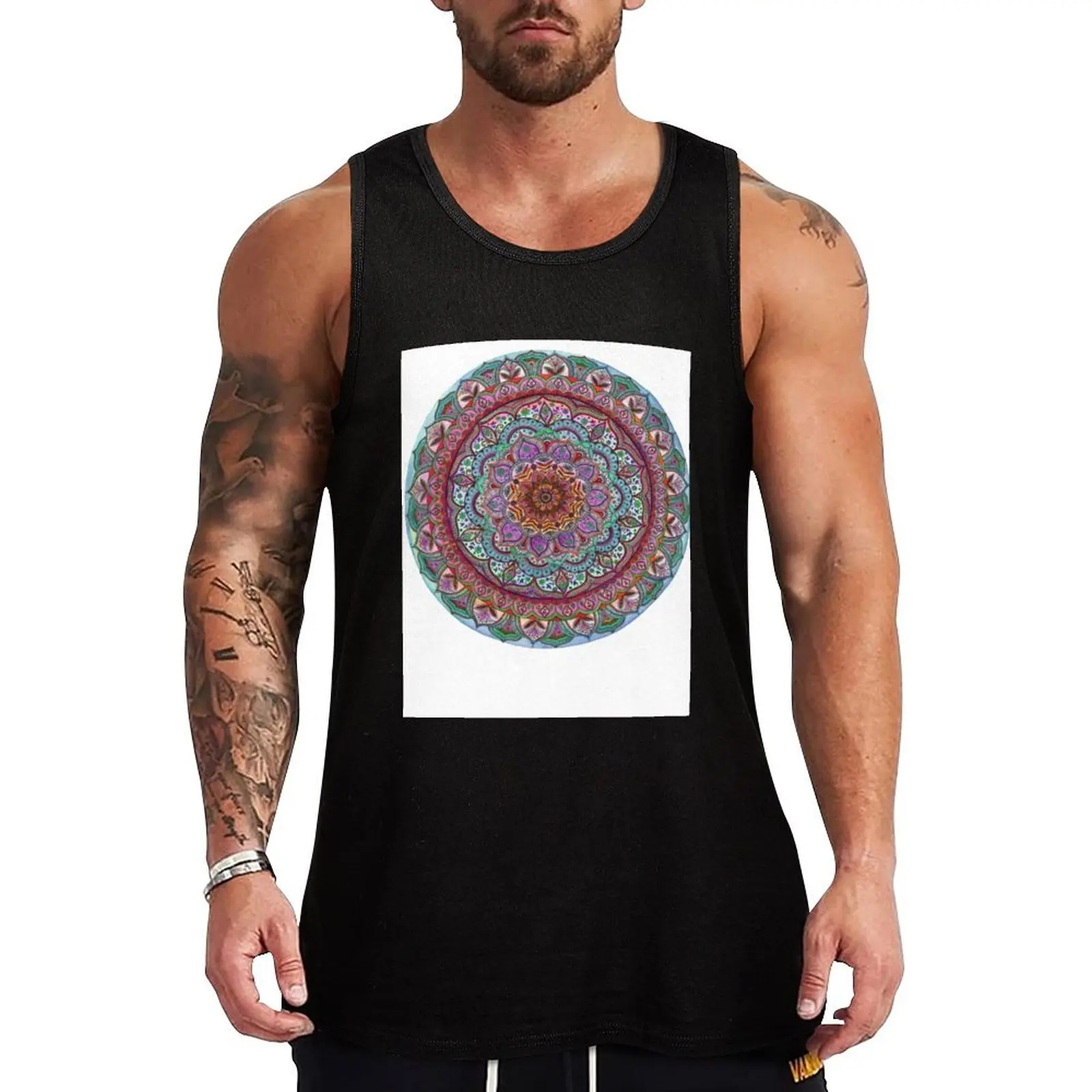 

Floral Mandala - Turquoise and Rust Variation Tank Top t-shirts for men Gym clothes vest men