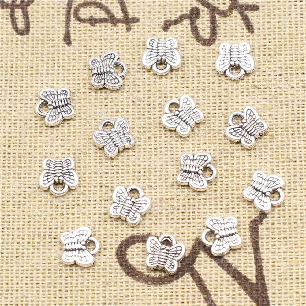 Girls Jewelry Craft Supplies Charms Butterfly Antique Silver Color Pendant 8x8mm 30pcs