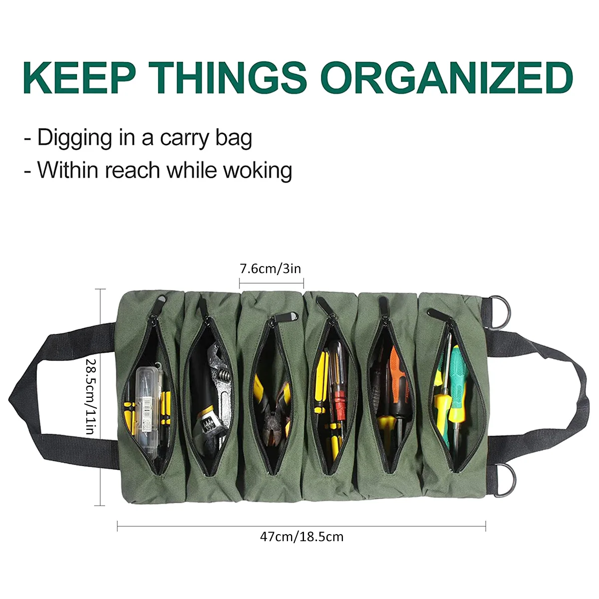 Canvas Tool Roll Up Bag Tool Pouch With 6 Zipper Pockets Large Capacity Tools Wrap Roll Storage Case Hand-held Tool Carrier Tote