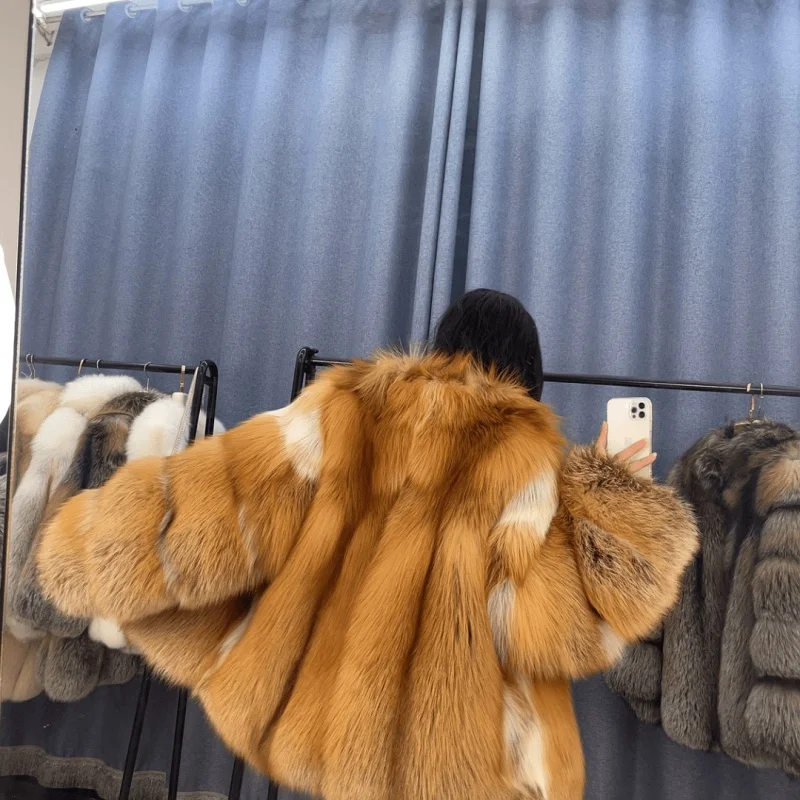 2024 New Fur Women Winter Coat Real Natural Red Fox Whole Skin Fur Clothing Winter Thick Soft Warm Fox Fur Jacket