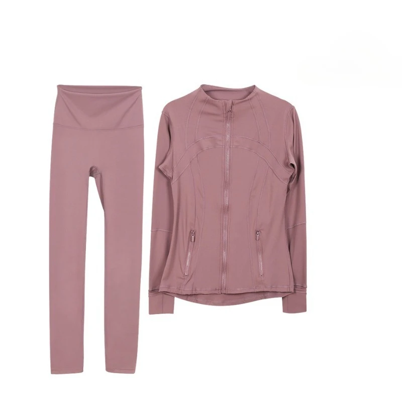 New Woman with Long Sleeves Yoga Outfit Two PCS Suits Long Pants Coat Elasticity Running Bell-Bottoms Jacket Suit Gym Set Women