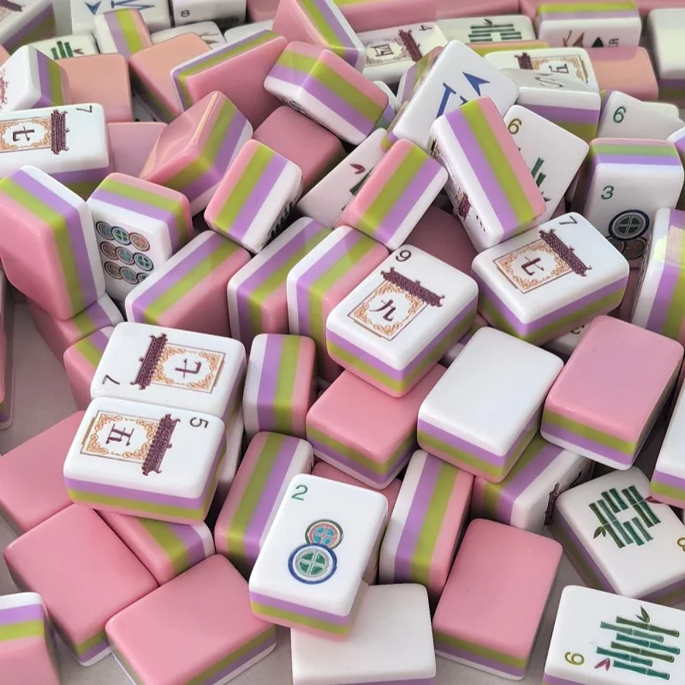 Olive Green Luxury American Mahjong Set Premium Acrylic Engraved Pink Mahjong Tiles Portable Blue Mah Jongg Sets for Board Games