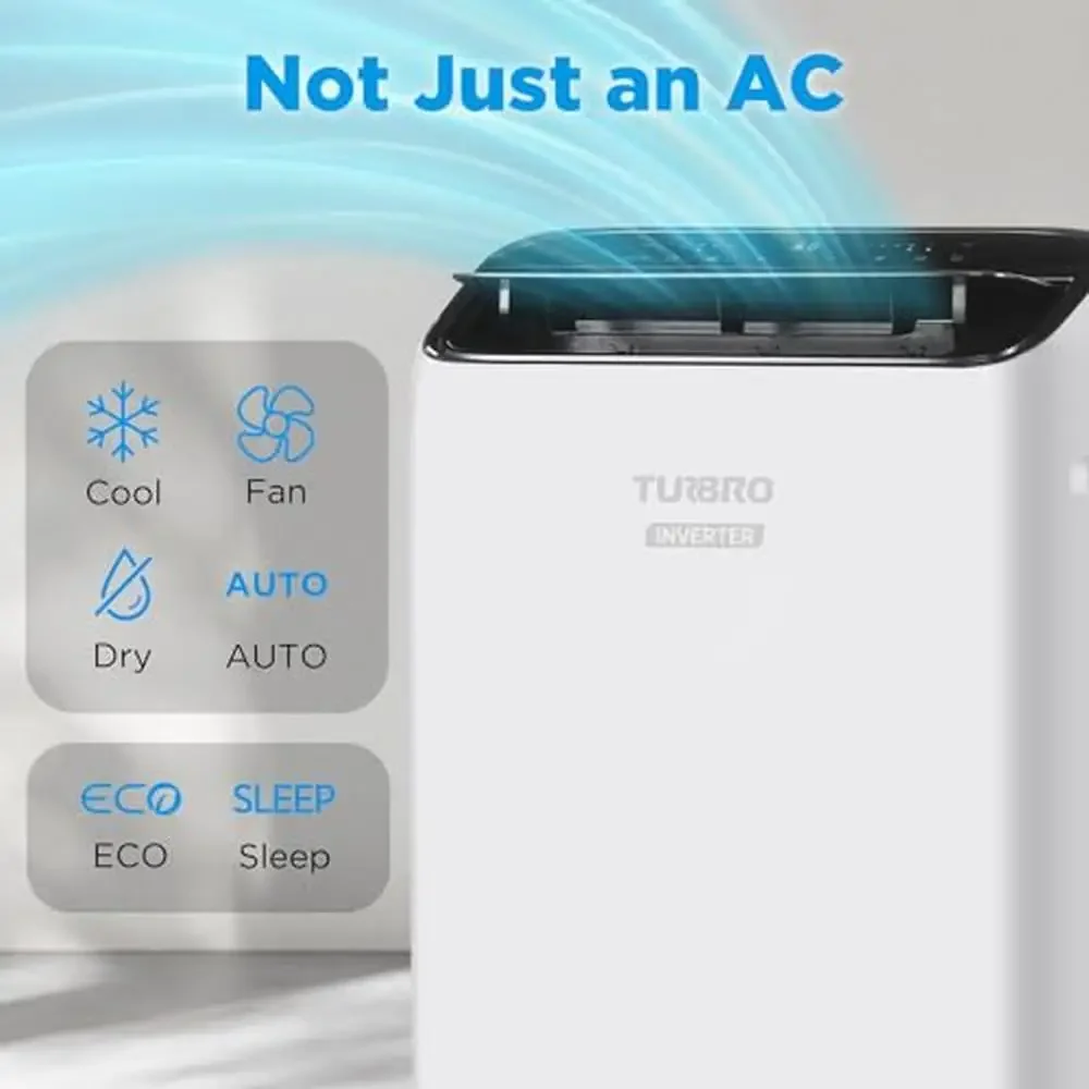 14,000 BTU Inverter Portable Air Conditioner Energy Efficient & Quiet Cools Up to 600 Sq. Ft. Dehumidifier & Fan Smart Voice &