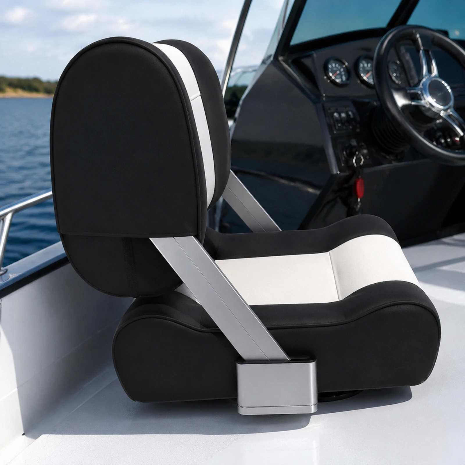 Boat Pilot Chair Marine-Grade Boat Seat with Padded Backrest Bucket Seat Heavy-Duty Furniture Wear-Resistant for Anglers