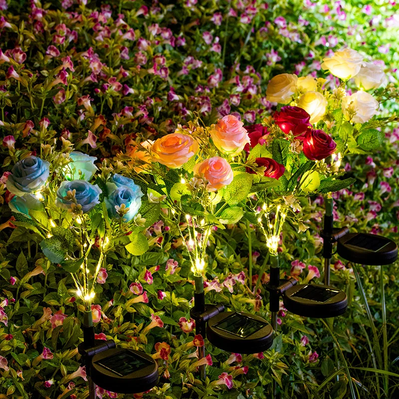 Solar-powered 7-head rose light, suitable for decorating outdoor gardens, courtyards, pathways, weddings, and festival parties