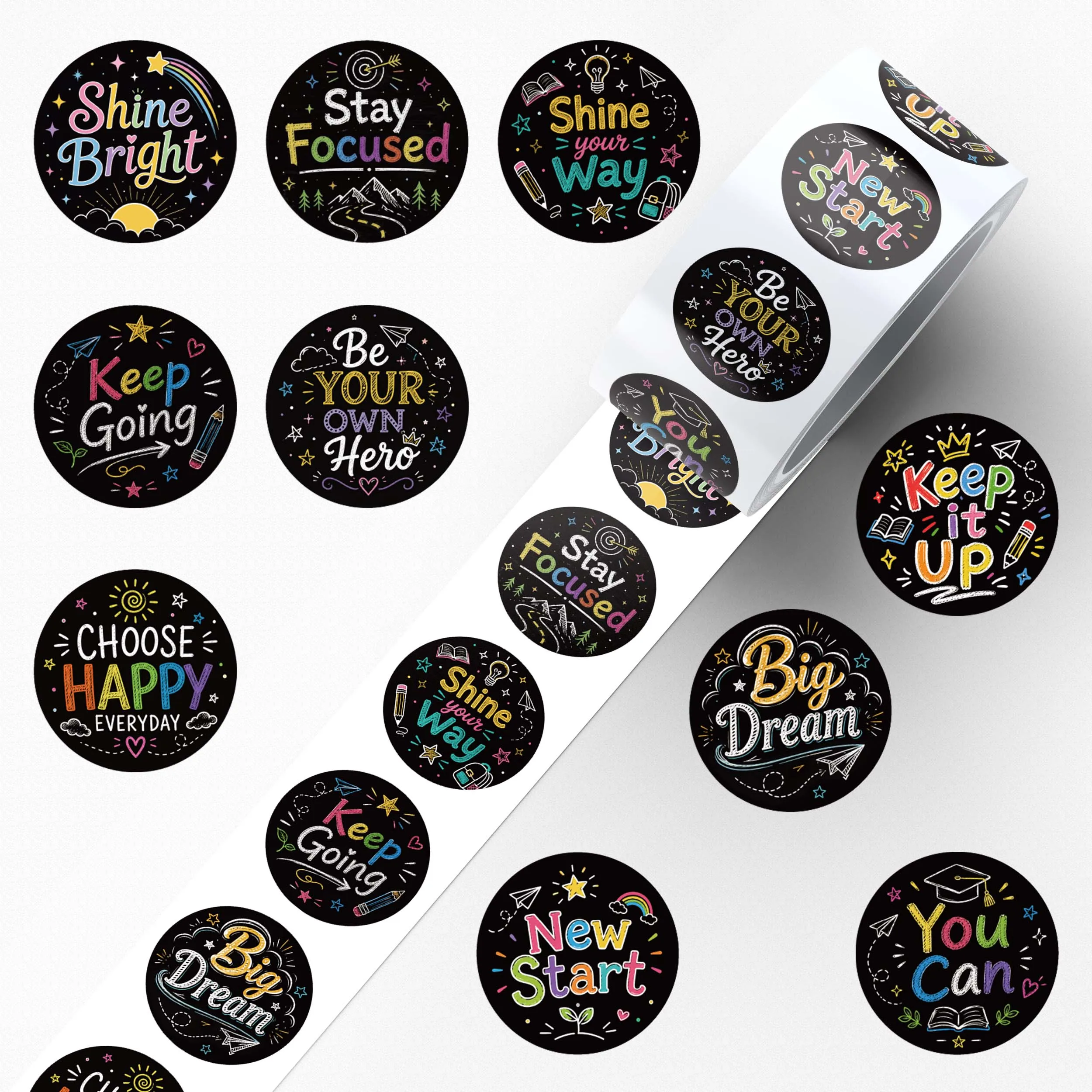 500pcs Back-To-School Season Roll Stickers Inspirational Motivational Quote Decal For Scrapbook Guitar Skateboard Laptop Sticker