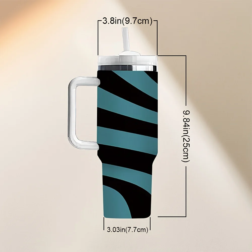 Black And Blue Wavy Stripes Print Tumbler with Handle And Straw for Daily Use And Outdoor Travel