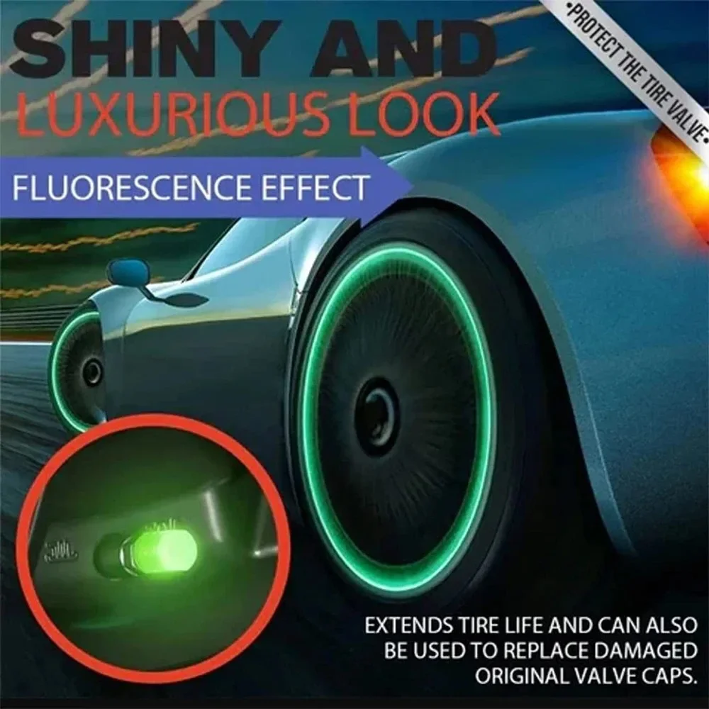 4Pcs Car Luminous Tire Valve Cap Motorcycle Bike Wheel Nozzle Night Glowing Fluorescent Decor Tyre Valve Stem Luminous Caps