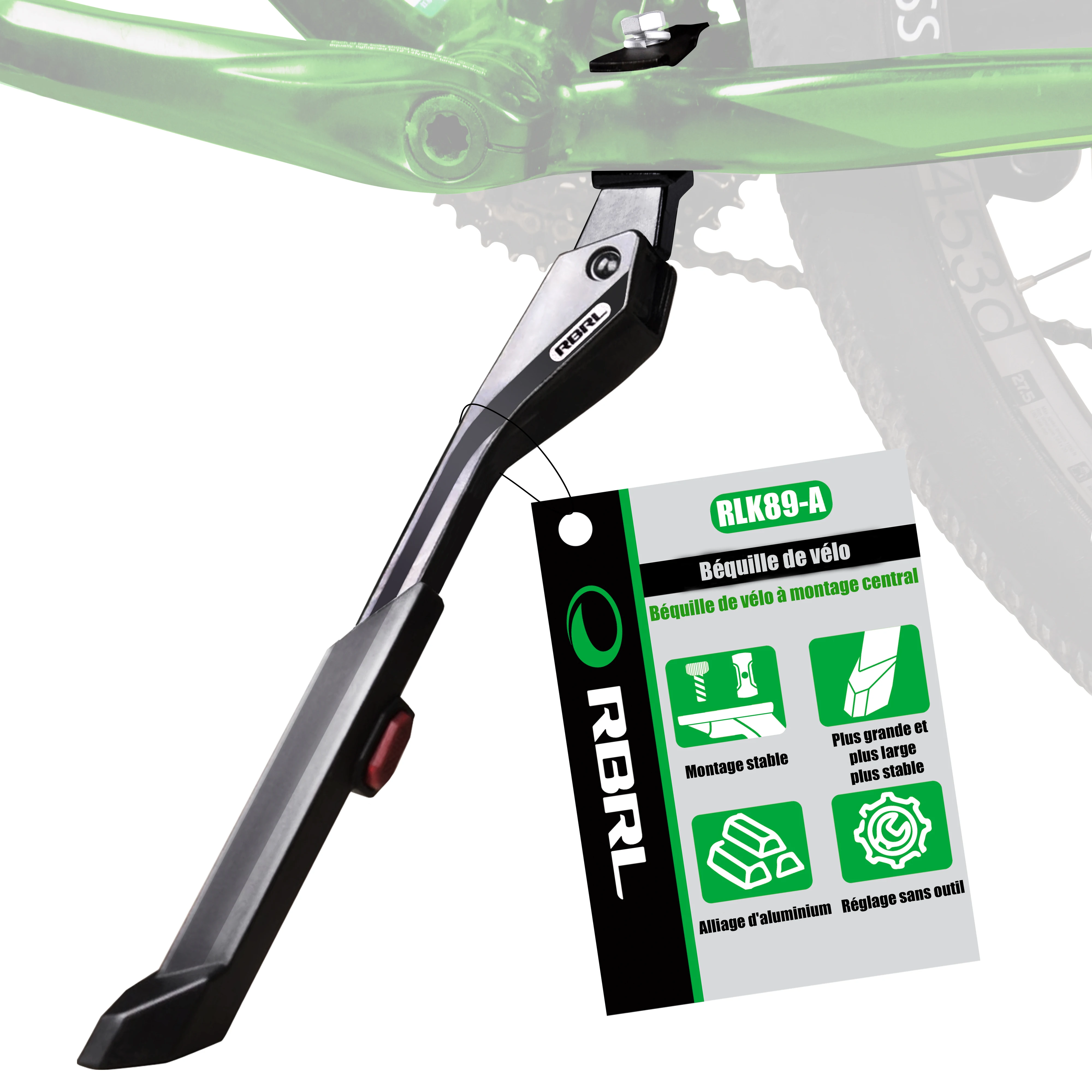 RBRL – béquille de vélo vtt, hauteur réglable, support central antidérapant en alliage d'aluminium, grand pied pour le cyclisme sur route électrique