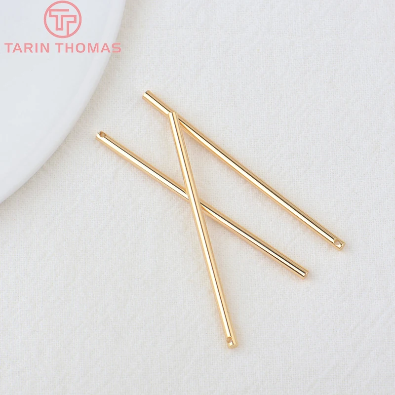 (1902)10PCS 35x2MM 50x2MM 24K Gold Color Brass Rods Connector Charms Pendants High Quality Diy Jewelry Findings Accessories