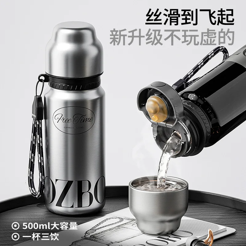 

Stainless Steel Vacuum Flask Insulated Water Bottle for Men Women Thermal Cold Cup Outdoor Portable Carry Strap Tumbler