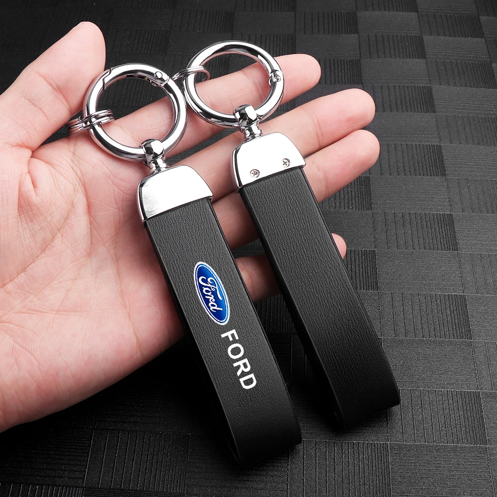 Luxury Leather Car Logo Keychain Key Rings Key Holder Auto Accessories For Ford Ranger Focus Kuga Mustang Mondeo Fusion Esco