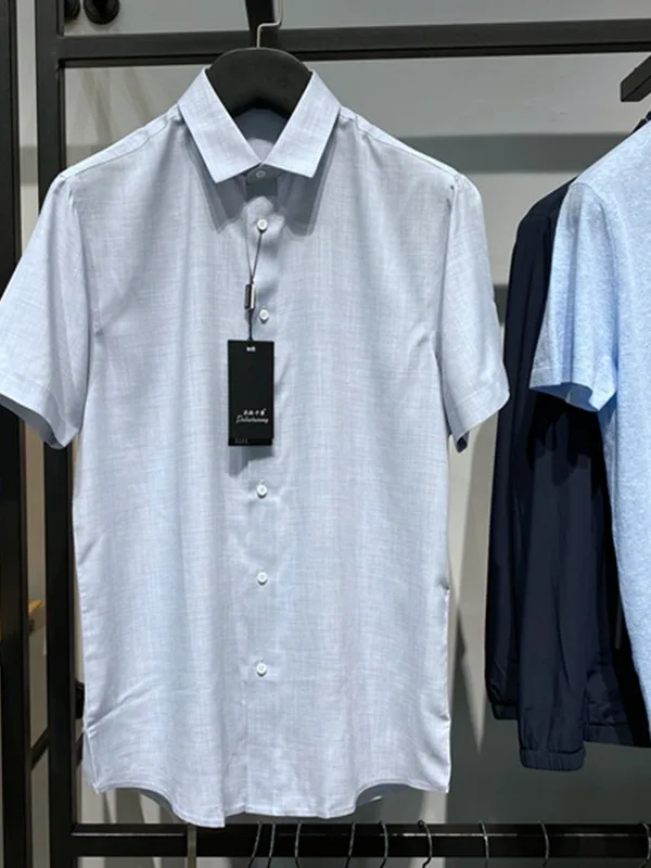 

Летняя тонкая рубашка для мужчин: мягкая, легкая, дышащая, эластичная, с отложным воротником на пуговицах, универсальная, для бизнеса и повседневной носки