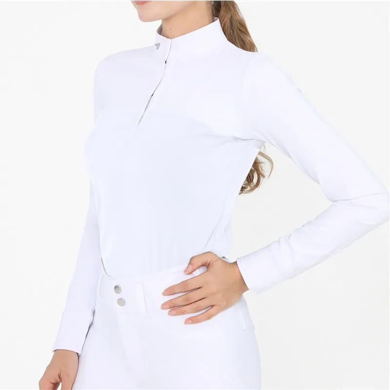 Long sleeved equestrian women's top with quick drying  breathable  and contrasting colors