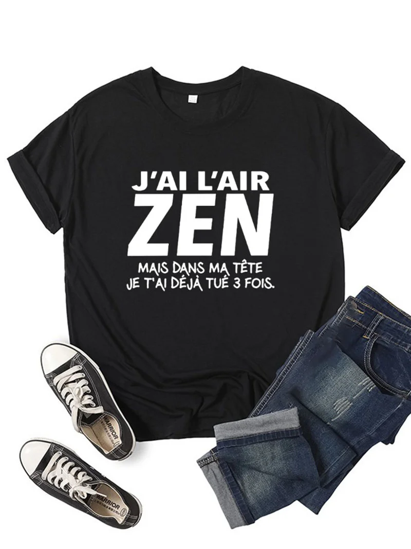 

Футболка с надписью Francji J'Ai l'air Zen mais dans ma tête Je t'ai Gracias tué Trois Футболка с графическим рисунком для девочек Y2K Harajuku Черные, розовые, красные футболки
