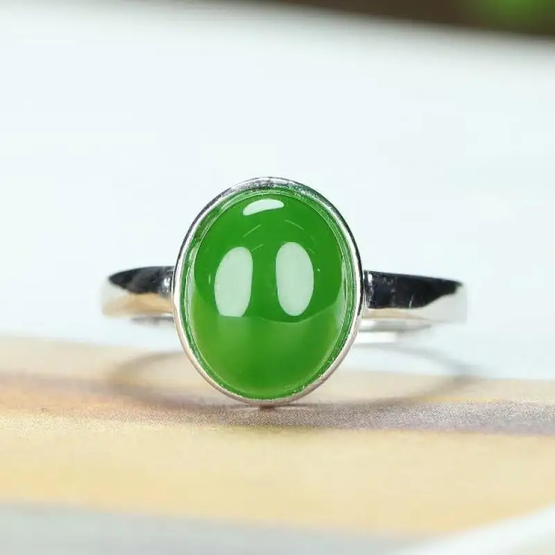 Genuine China Nephrite Stone 925 Sterling Silver Green Jade Ring Adjustable Women Certified Jewelry Natural Hetian Jade Rings