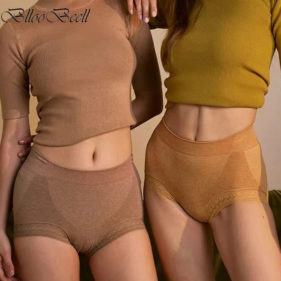 

2pcs High Waist Seamless Women's Panties Set Sexy Lace Underwear Big Size Tummy Briefs Solid Color Ladies Antibacterial Triangle