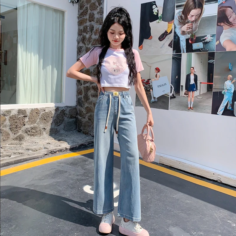 

Женские прямые джинсы для отдыха, удобные свободные брюки на молнии с карманами на шнурке, весна-лето 2021, модные брюки