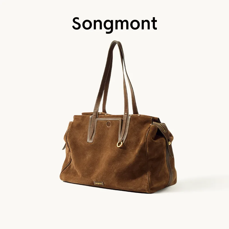 

Songmont Work & Travel Tote - Structured Suede Boston Bag with Multiple Pockets, Organized Carry