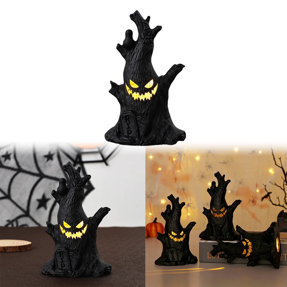 

Halloween LED Tree Face Figurine Battery Operated Ghost Tree Ornament Spooky Tree Demon Statue for Haunted House Decoration