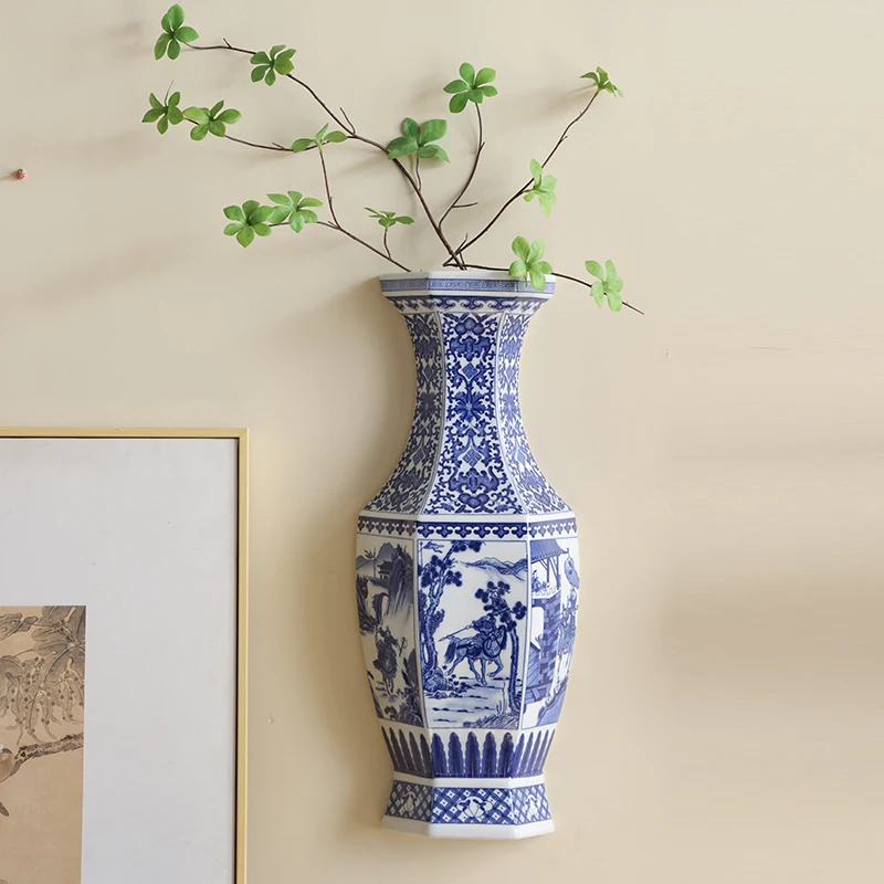New Chinese ceramic wall hanging vase wall decoration aisle hanging hotel corridor hanging