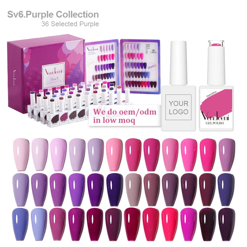 

Vendeeni 15ml Purple Nail Polish Gel 36Colors UV Polish Gel for DIY French Style for All Seasons LED Lamp Factory Wholesale