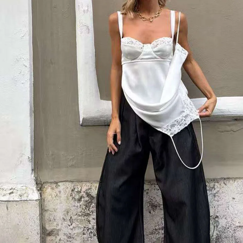 Women's Spaghetti-Strap Tank Top, Lace-Panel Top, Stylish and Sexy Commuter Top, High Quality, 2026, New Arrival, Bra, Y2K