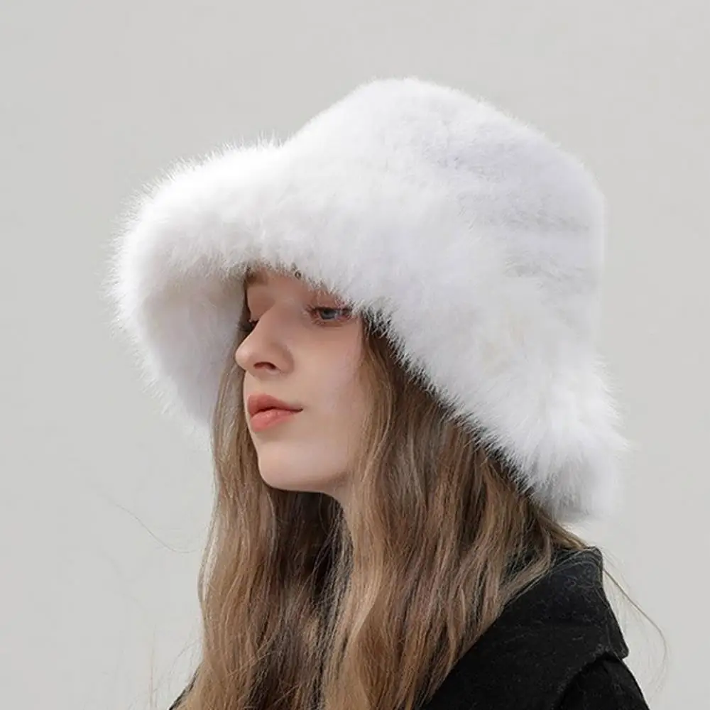 Winter Plush Bucket Hat Thick Coldproof Basin Hats Solid Color Fisherman Cap Windproof Ear Protection Caps Female Panama Cap