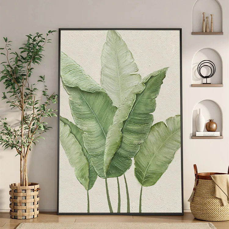 Cream Style Wood Grain Canvas Poster Green Plant Fresh Art Painting Home Wall Decor for Living Room Bedroom Dining Room Print