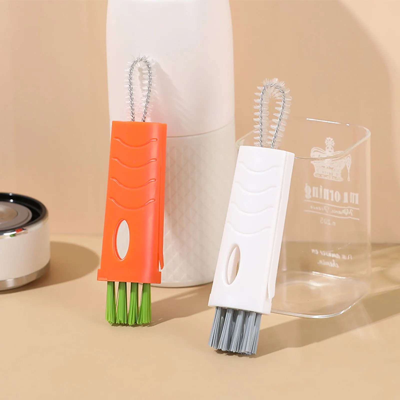 Portable Cup Brush Cleaner 3 In 1 Bottle Cleaning Brush Drinking Feeding Bottle Cup Cover Bottle Cap Detail Cleaning Brusher