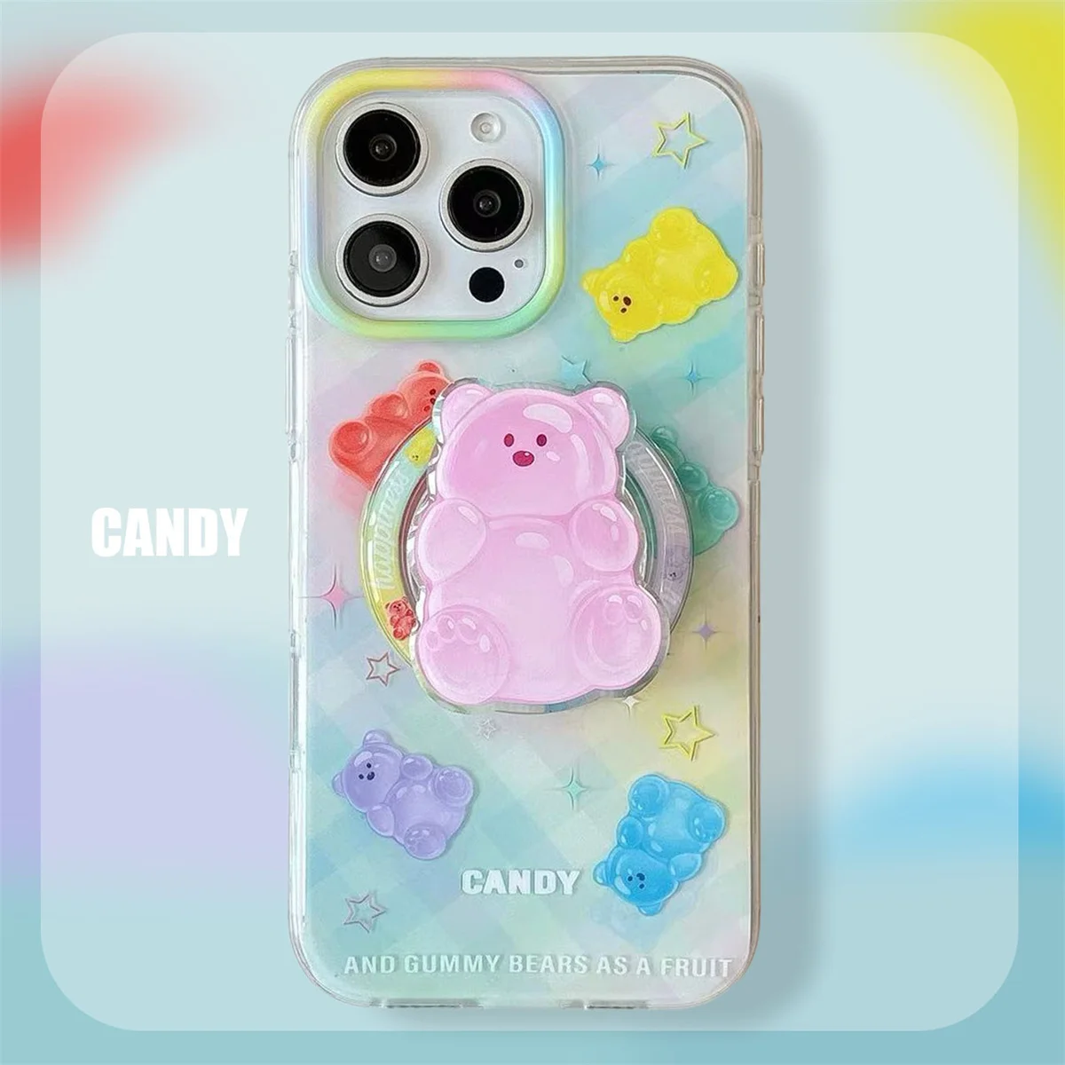 

Sweet Pastel Colors Candy Little Bear Magnetic Attraction Bracket Original Phone Case For iPhone 14 15 16 Pro Max Anti Drop Case