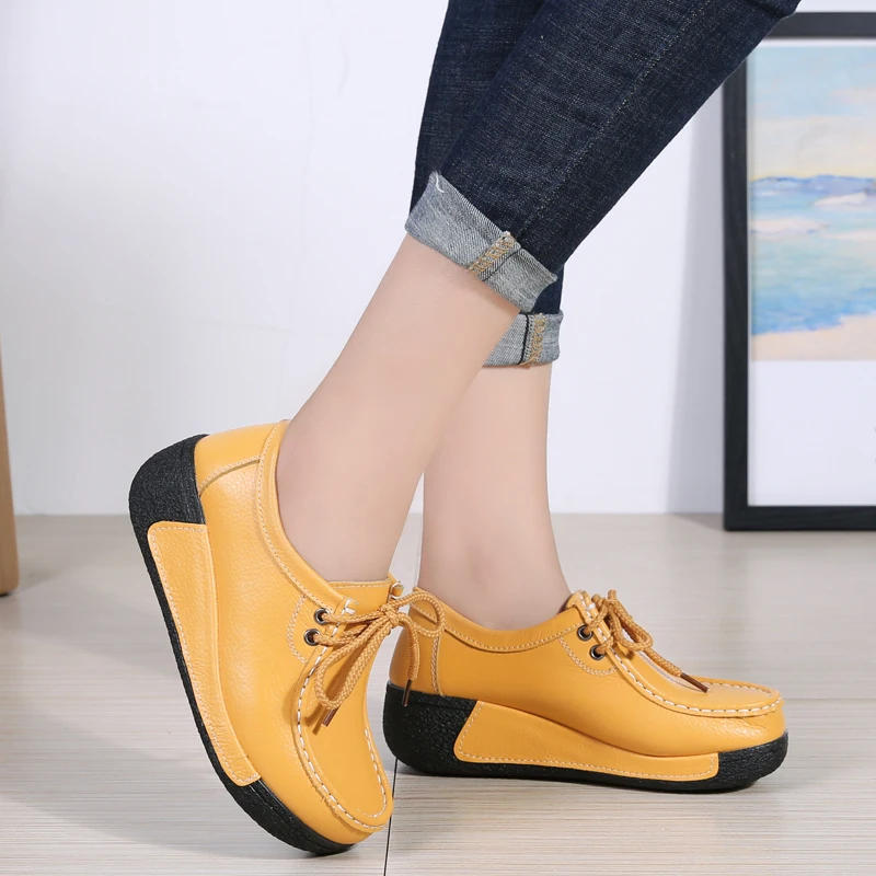 Women Platform Shoes Sneakers Fashion Leather Casual Flats Shoes Comfortable Thick Bottom Vulcanize Shoes Female Loafers Shoes