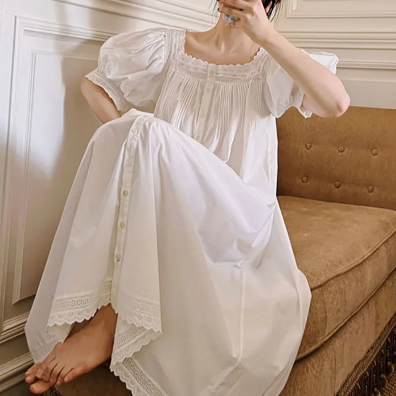 

Летняя женская ночная сорочка Pinkgoddess с французским квадратным вырезом и короткими рукавами, в стиле ретро, для дома, в стиле дворцовой принцессы