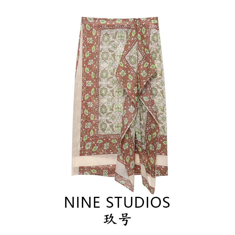 High Waist Printed Skirt with Sash Color Block Versatile Women's Fashion Puffy Skirt Loose Fit Winter Collection Ladies