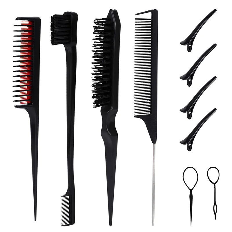 10 stücke Haar Styling Kamm Set Necken Haar Pinsel Triple Necken Kamm Ratte Schwanz Kämme Rand Pinsel Haar Schwanz Werkzeuge geflecht Werkzeug Schleife – Detail 8