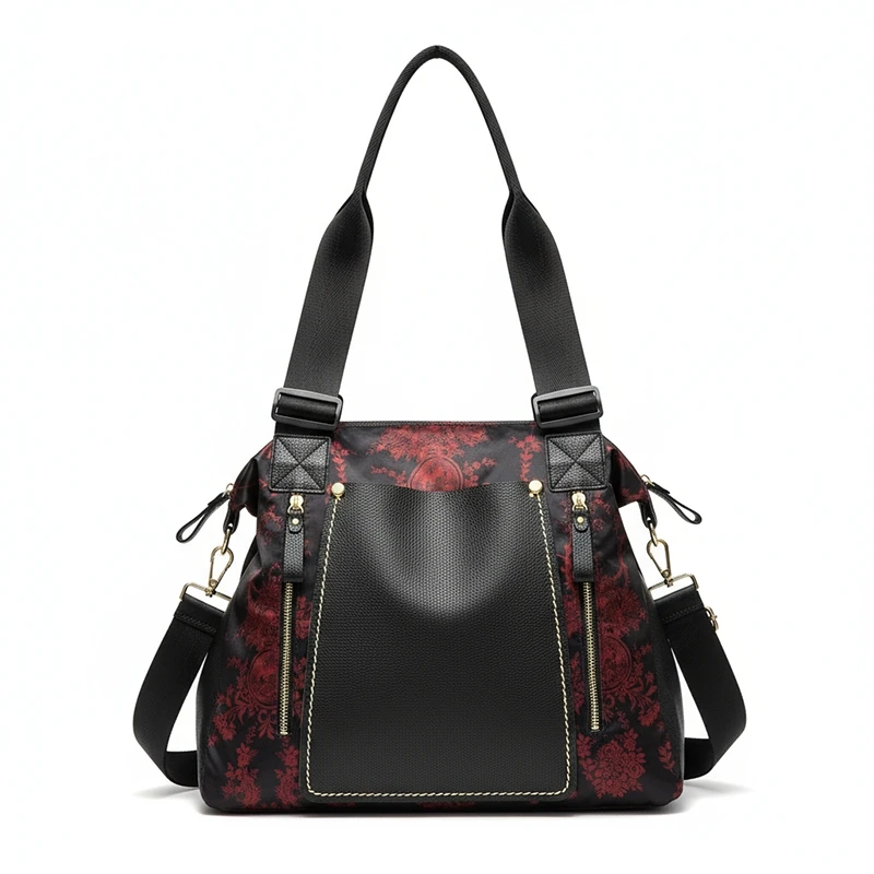 

New Nylon Paired With Leather Large Capacity Travel Tote Bag Multi-functional Shoulder Casual School Commuter Women's Bag
