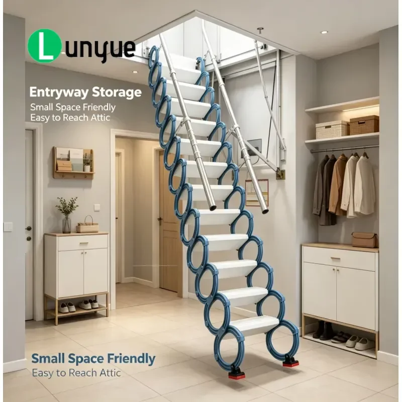 Carbon Steel Manual Loft Ladder High Strength Hidden Retractable Stairs Max 3.2m Extension For Duplex Villas Space Saving