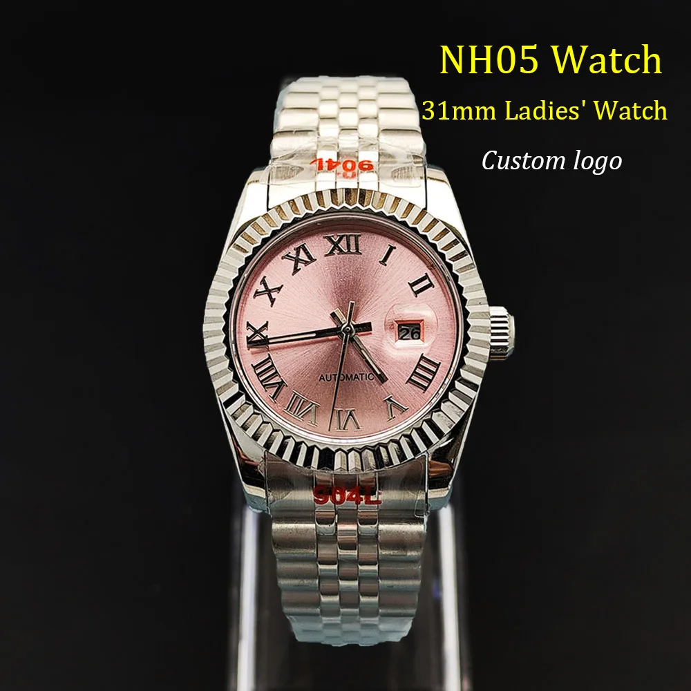 31mm high-quality ladies' watch NH05 mechanical watch with sapphire glass custom logo, Roman dial and ring gear, ladies' watch