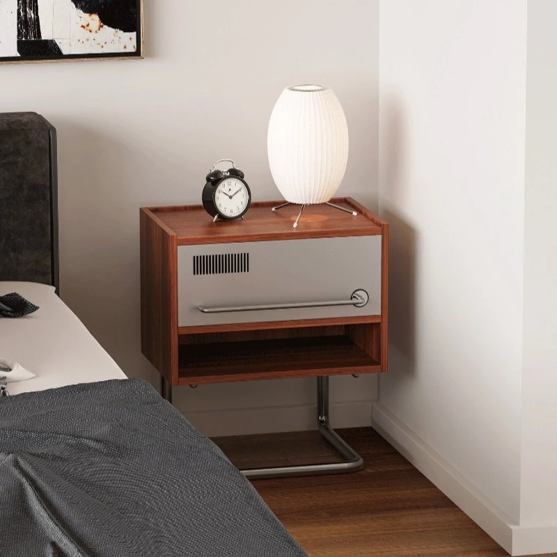 

Medieval bedside table Nordic black simple and small, retro bedroom creative extremely narrow storage cabinet