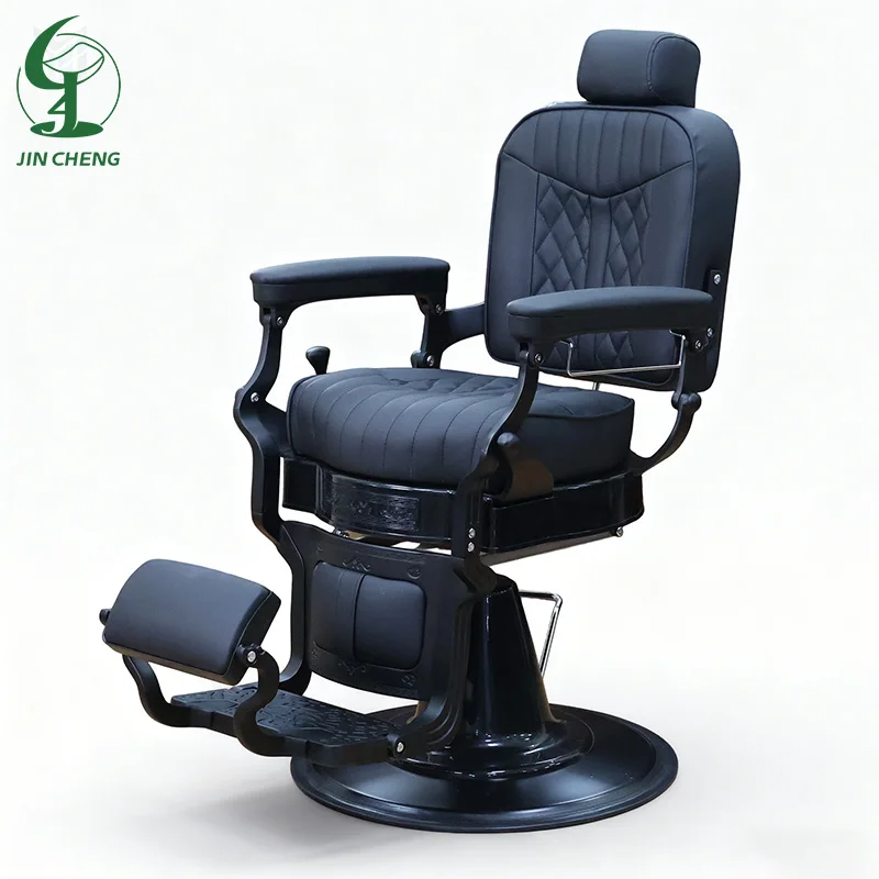 Jincheng Classics Black Leather Hydraulic Pump Saloon Chair Retro Shaving Men's Beauty Salon Barber Chair for Sale