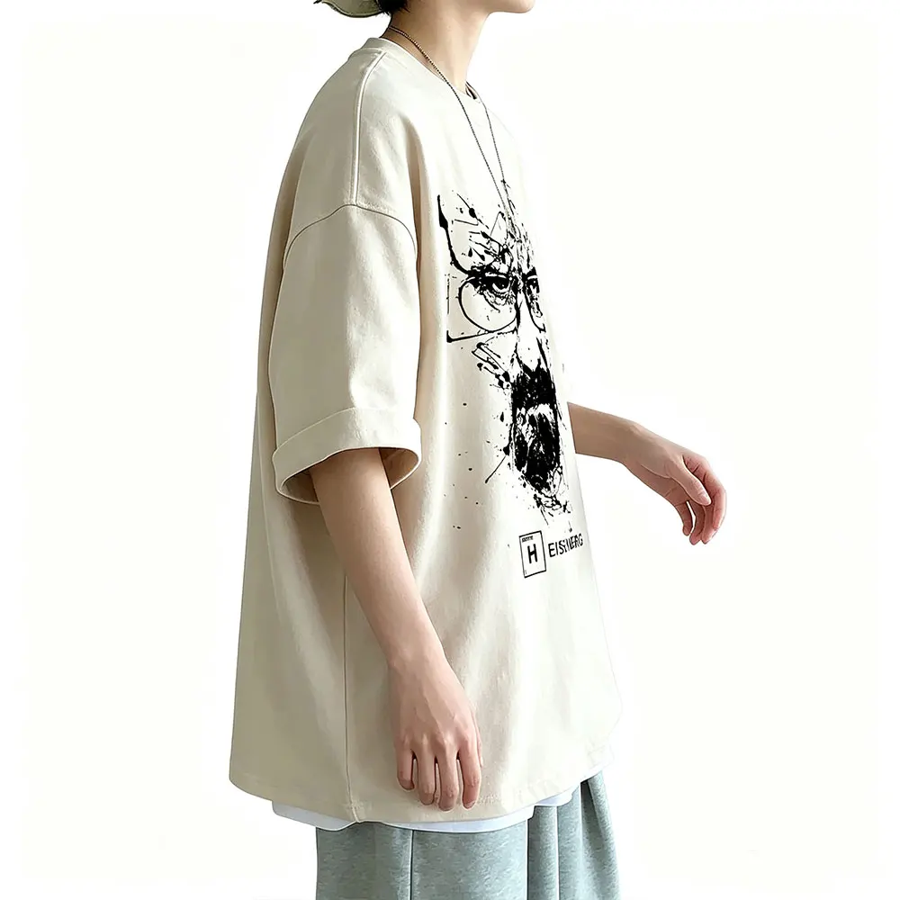 Washed Vintage TV Series Breaking Bad T-shirt Heisenberg Walter Head Graphic T Shirt Men Women Fashion Retro Oversized T-shirts