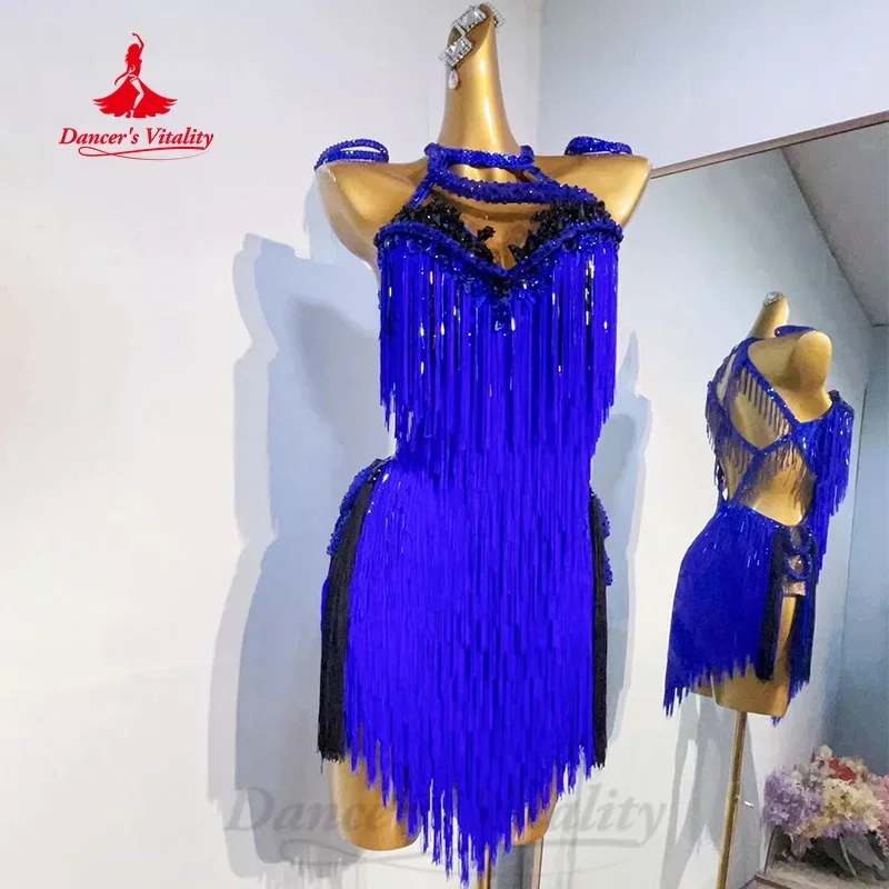 

Latin Dancing Sexy Backless Tassel Dress for Adult and Children Customized Samba Rumba Tango Professional Performance Costume